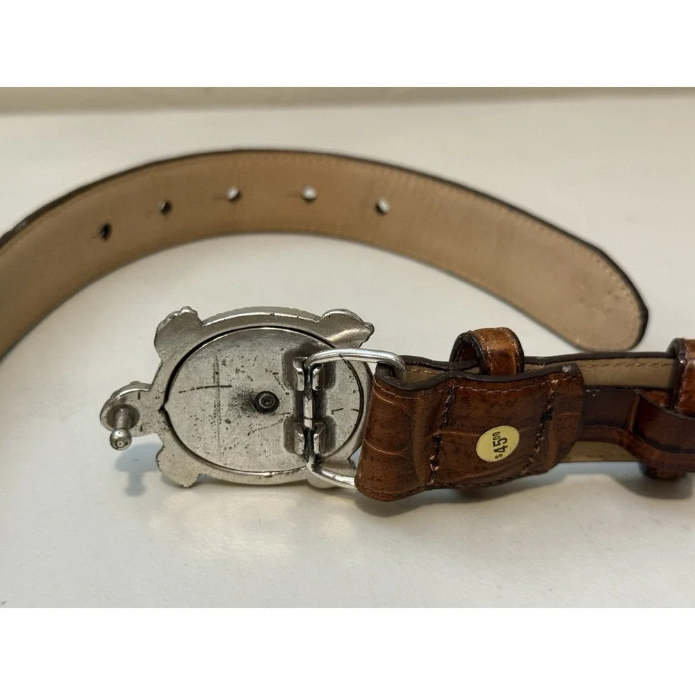 Brighton TURTLE Silver tone Buckle Leather Belt  Size  S 28  B3707 Rare Find! 90